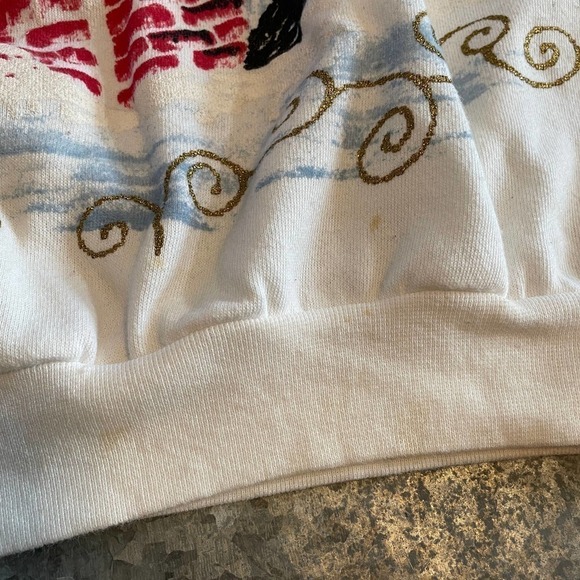 Vintage Handpainted Santa Christmas Crewneck Sweatshirt USA Womens Large White - Picture 5 of 11